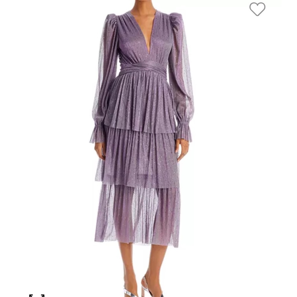 NEW Sabina Musayev Marais Midi Dress Small Metallic Purple Crease-Effect chic